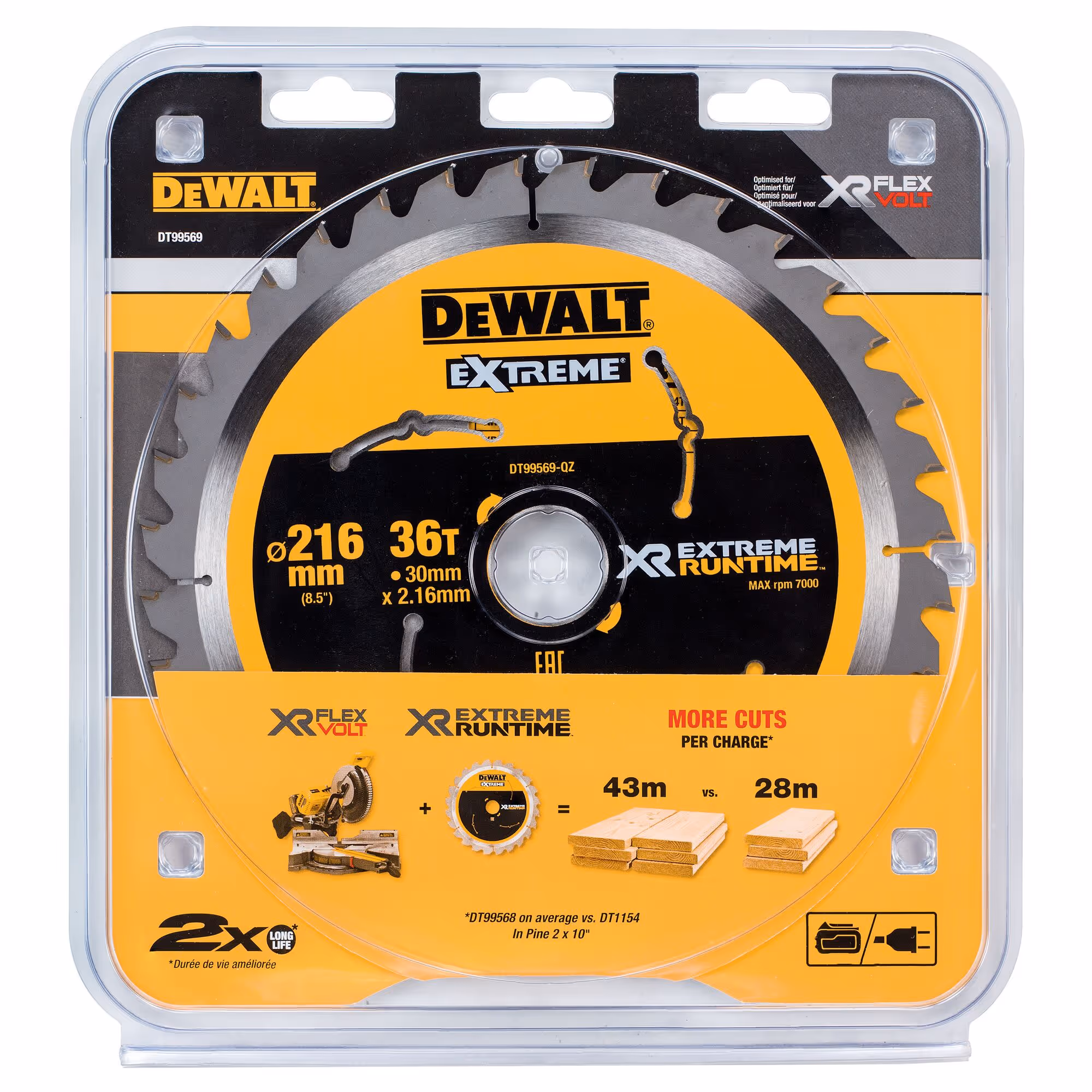 Lame de scie circulaire stationnaire carbure XR Runtime, 216 x 30 mm, 36 dents, ATB/tronçonnage, angle d'attaque 7. Pour la coupe du bois dur et tendre, MDF, contreplaqués, stratifiés et placages
