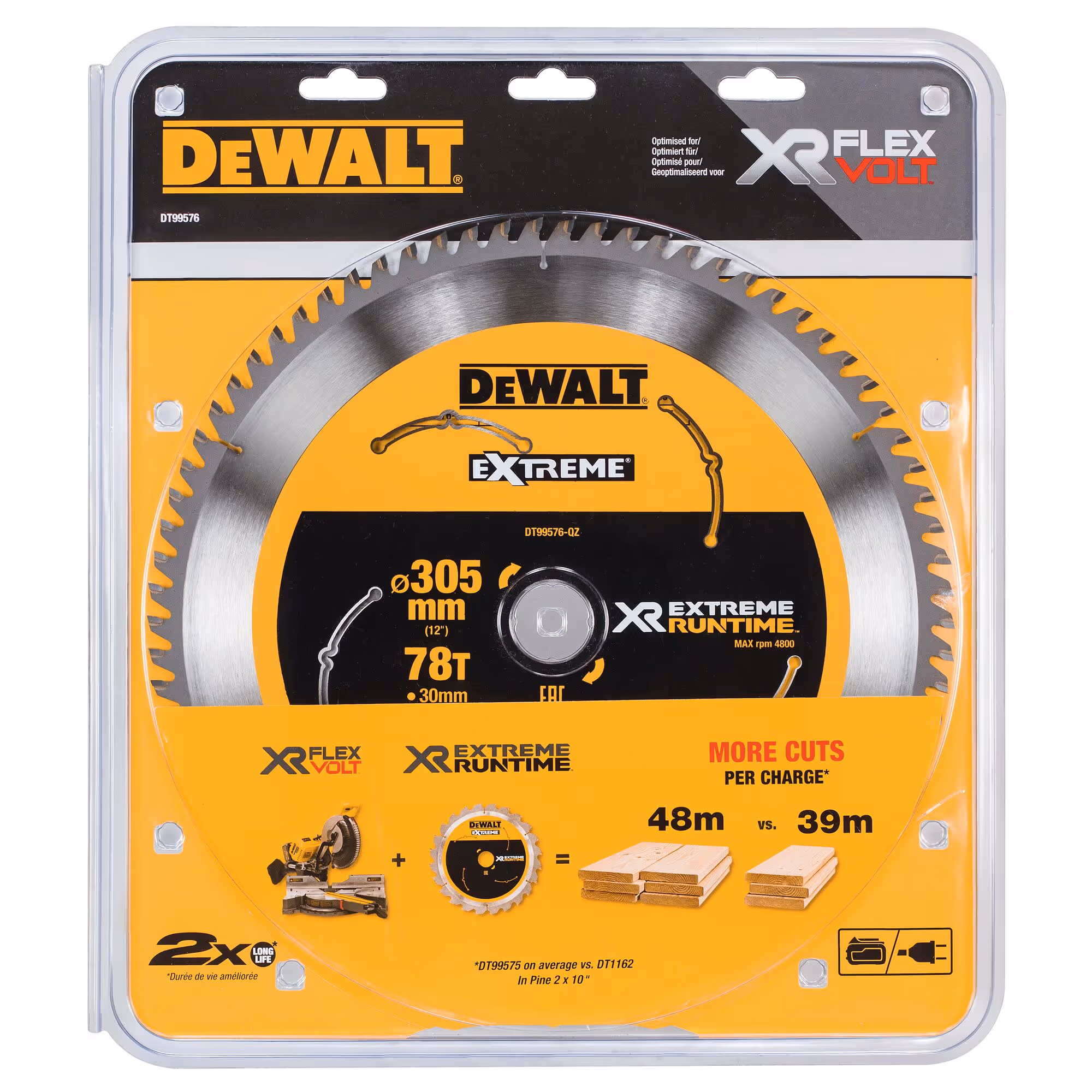 Lame de scie circulaire stationnaire carbure XR Runtime, 305 x 30 mm, 78 dents, ATB/tronçonnage, angle d'attaque 7. Pour la coupe du bois dur et tendre, MDF, contreplaqués, stratifiés et placages