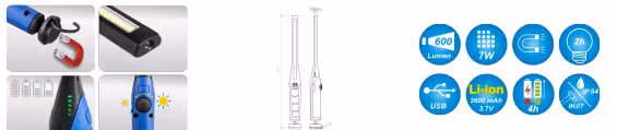 Lampe d'inspection slim rechargeable 7W COB support magnétique