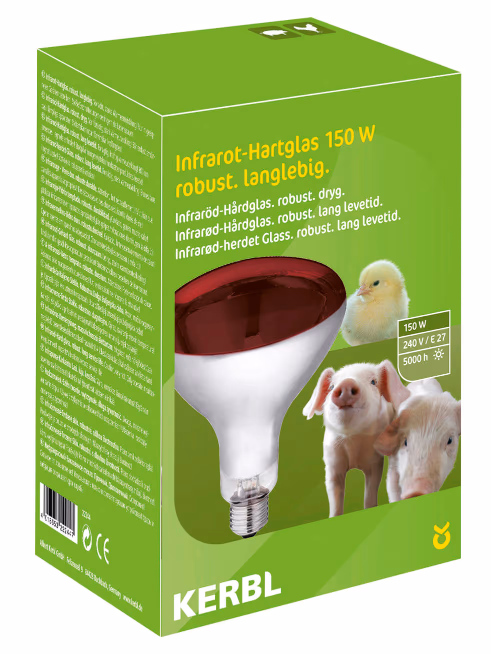 Lampe Kerbl IR 250W rouge, verre de sécurité