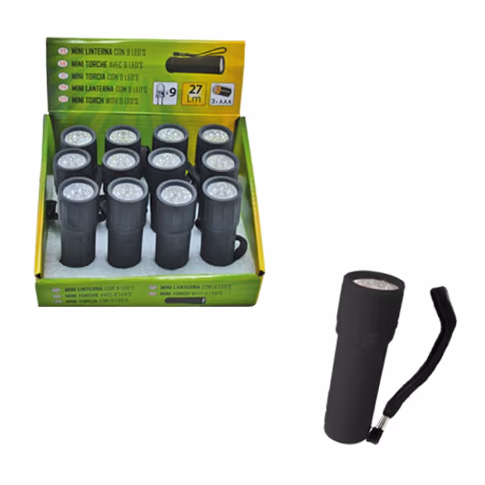 Lampe torche de 9 leds noir