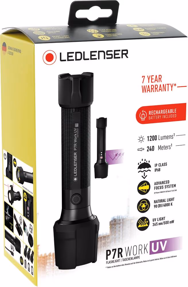 LAMPE TORCHE LED P7R WORK 1200 LUMENS RECHARGEABLE - FONCTION UV