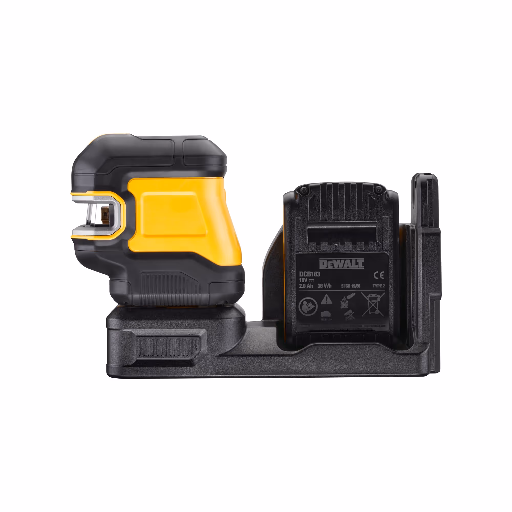Laser croix + 2 points XR 12 V / 18 V 2 Ah Li-Ion - faisceau vert - 1 batterie XR 18 V 2 Ah, chargeur, support mural, cible, coffret TSTAK