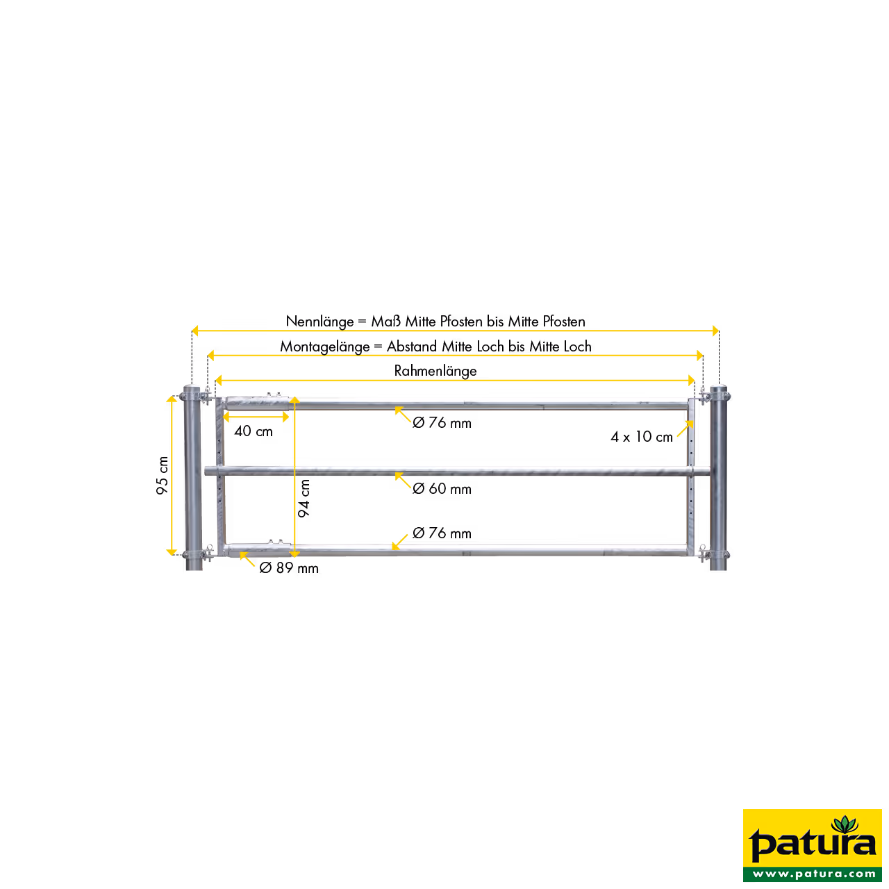 Libre-service 3 barres horizontales, 4m, sans poteaux ni brides