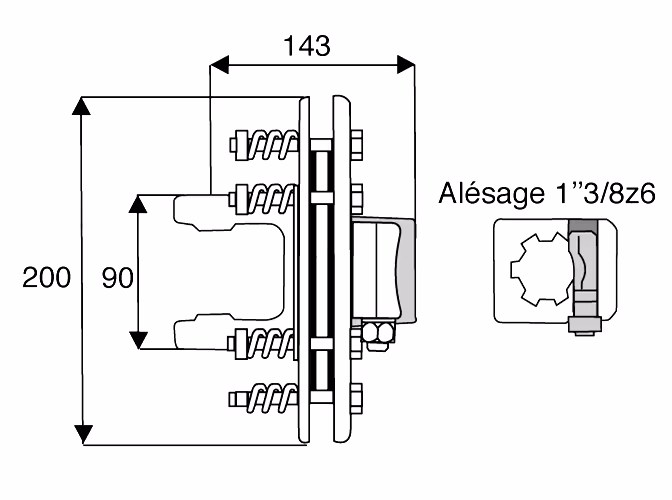 Limiteur à friction 2 disques 1''3/8 6Z CR.30.2x80 mm 