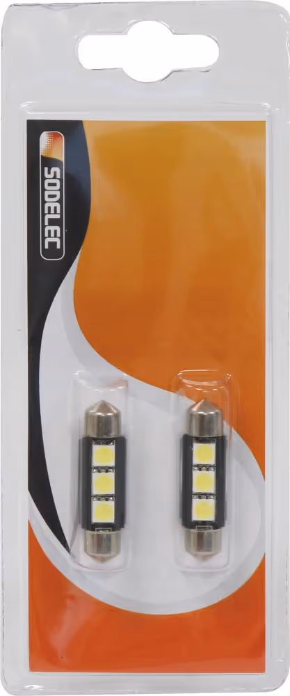 LOT 2 LAMPES NAVETTE 3 LED BLANCHES 12V 2W