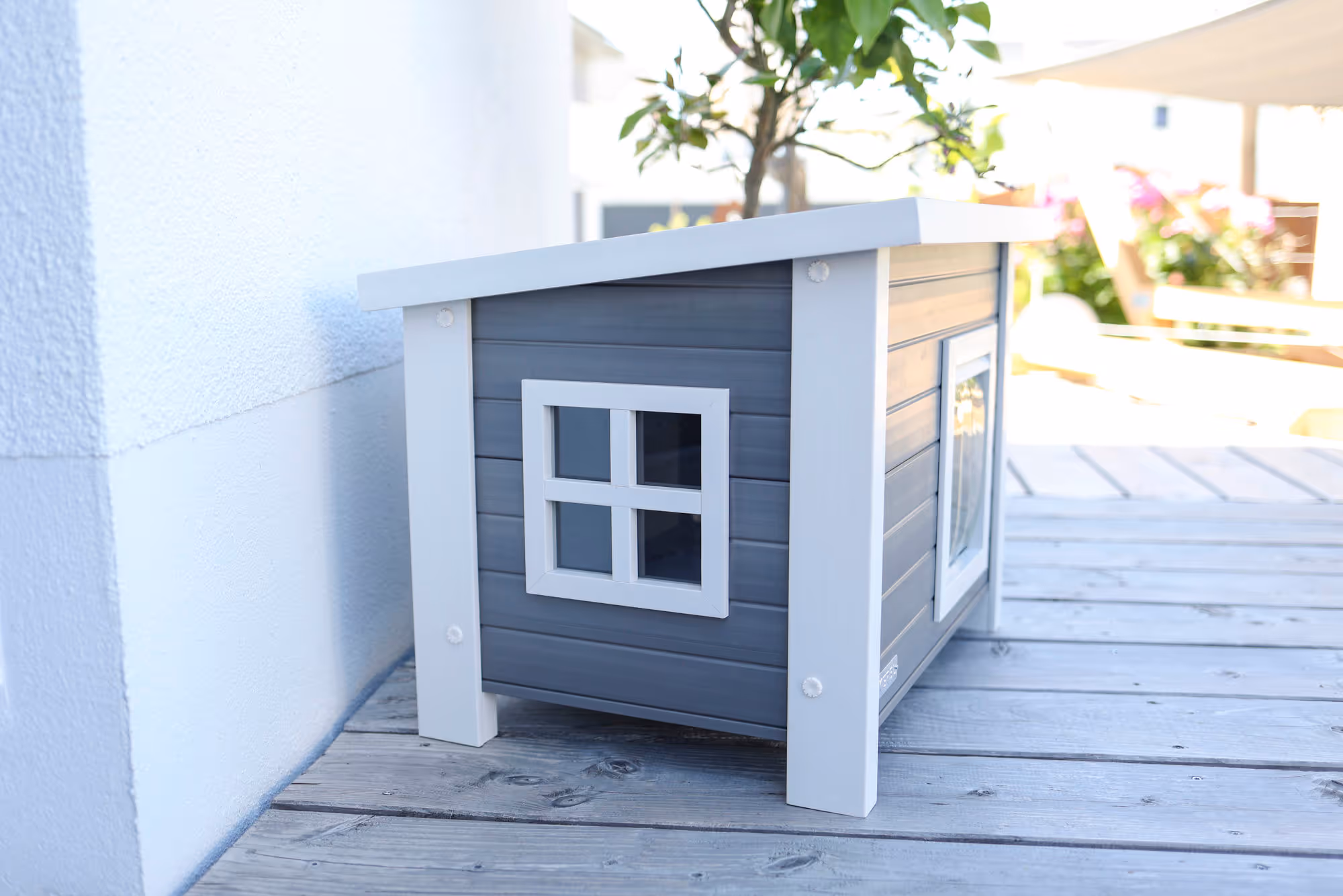 Maison pour chat ECO Eli gris/blanc, 57X45X43cm