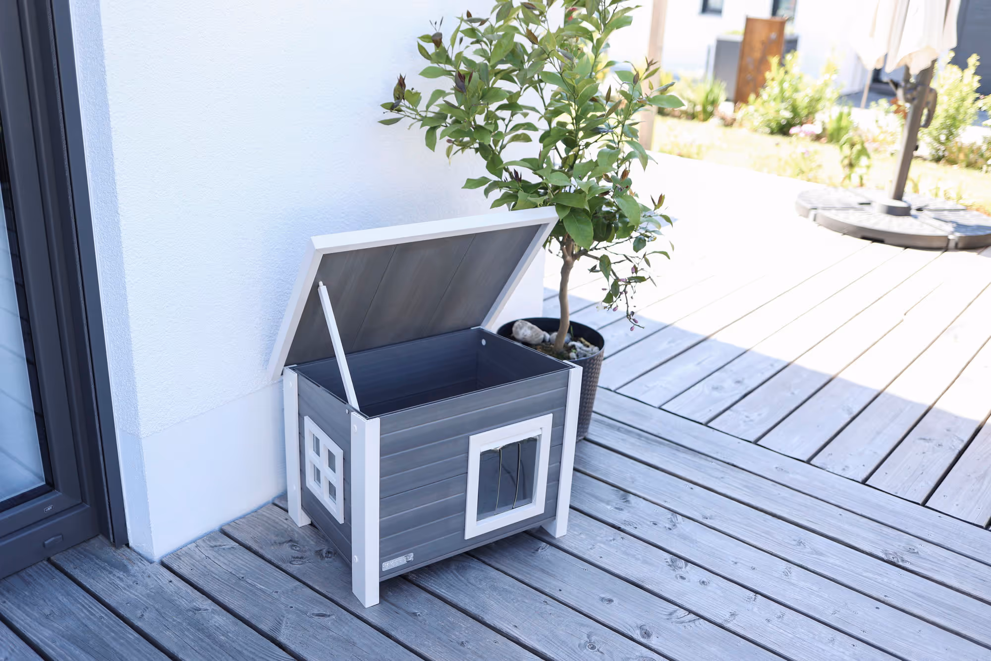 Maison pour chat ECO Eli gris/blanc, 57X45X43cm