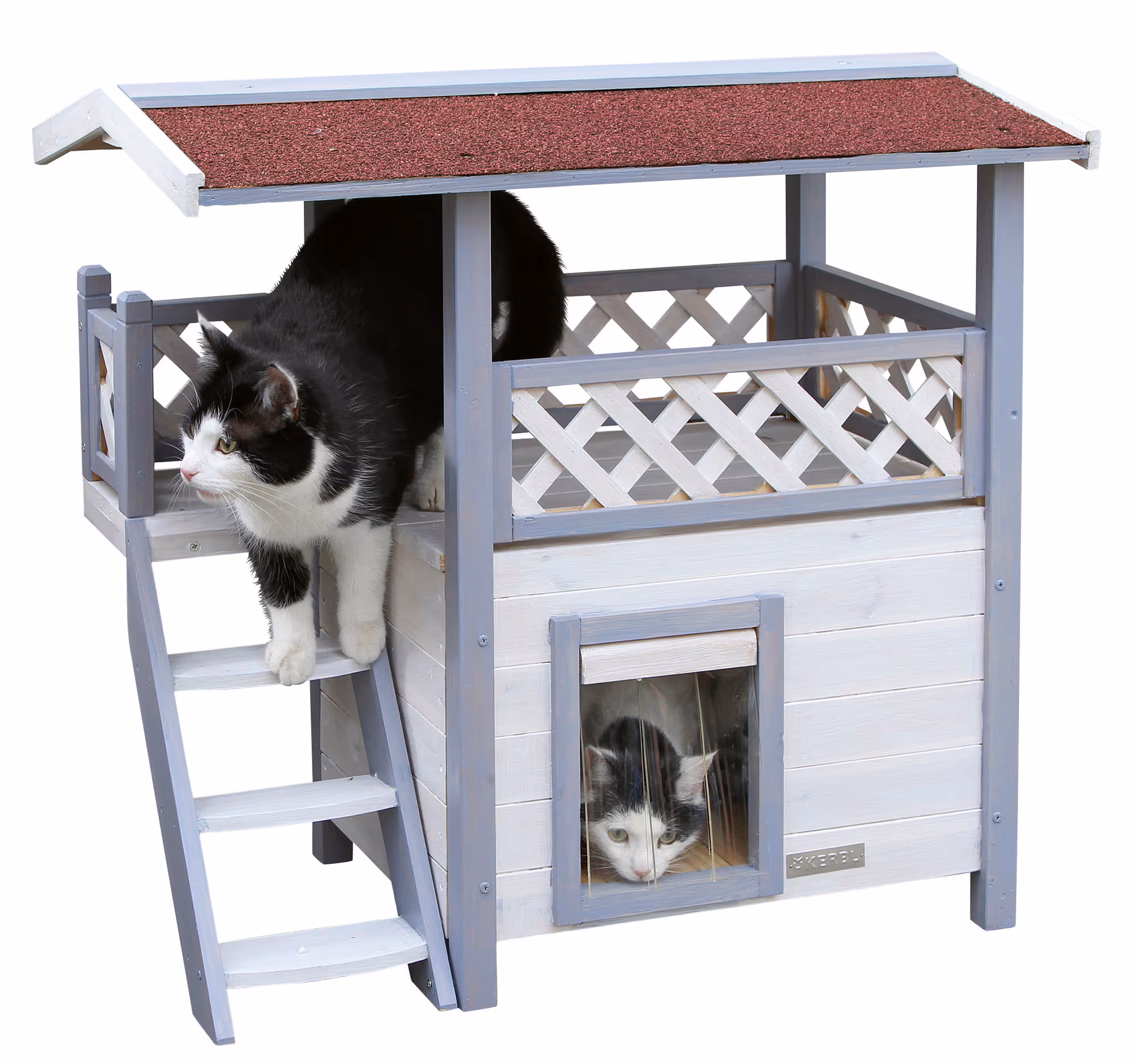 Maison pour chat Lodge Ontario gris clair/rouge, 77X50X73cm