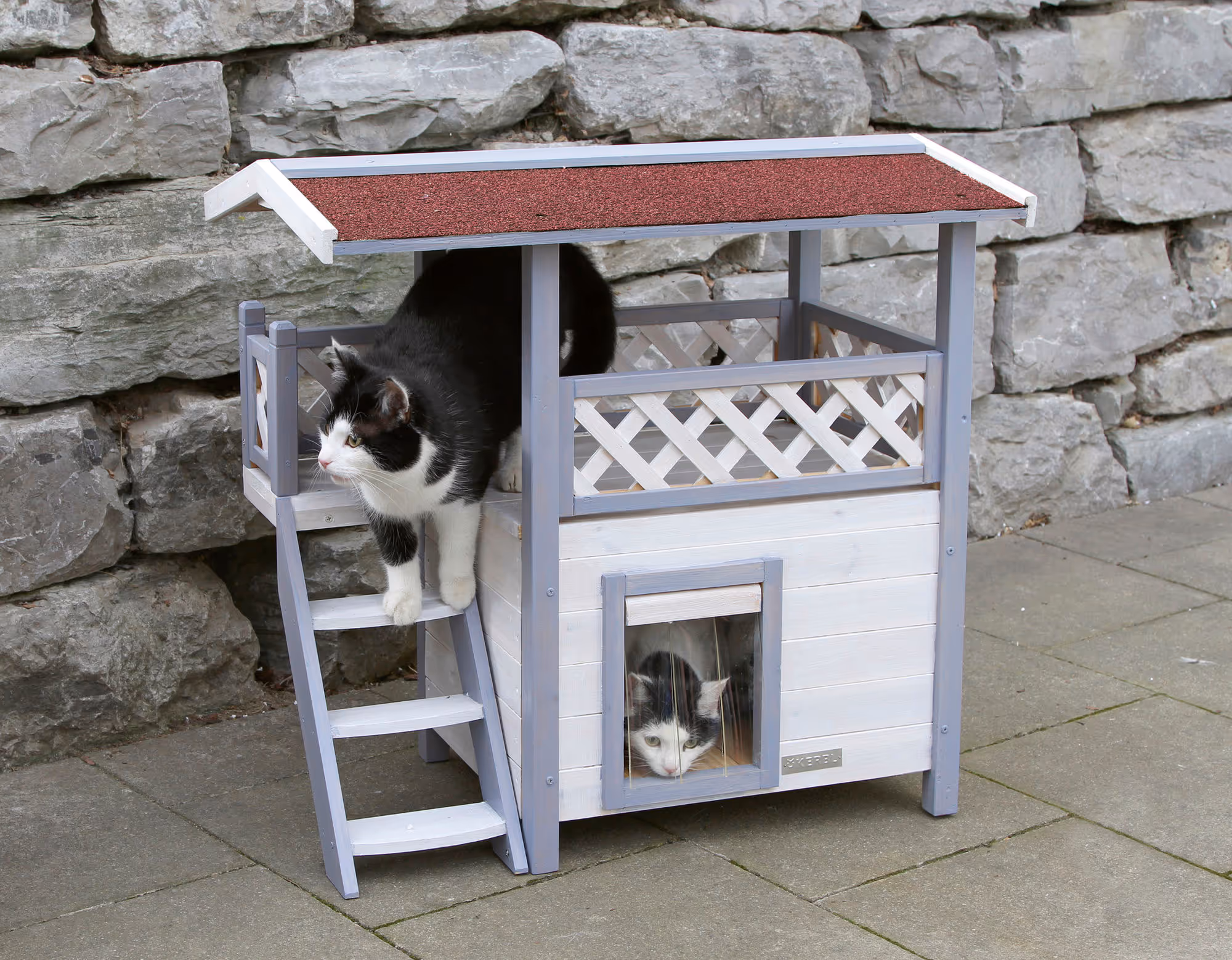 Maison pour chat Lodge Ontario gris clair/rouge, 77X50X73cm