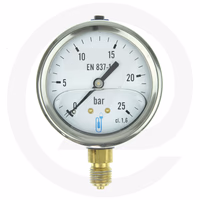 Manomètre glycérine inox  filet 1/4'' m - ø 63 mm - 25 bar