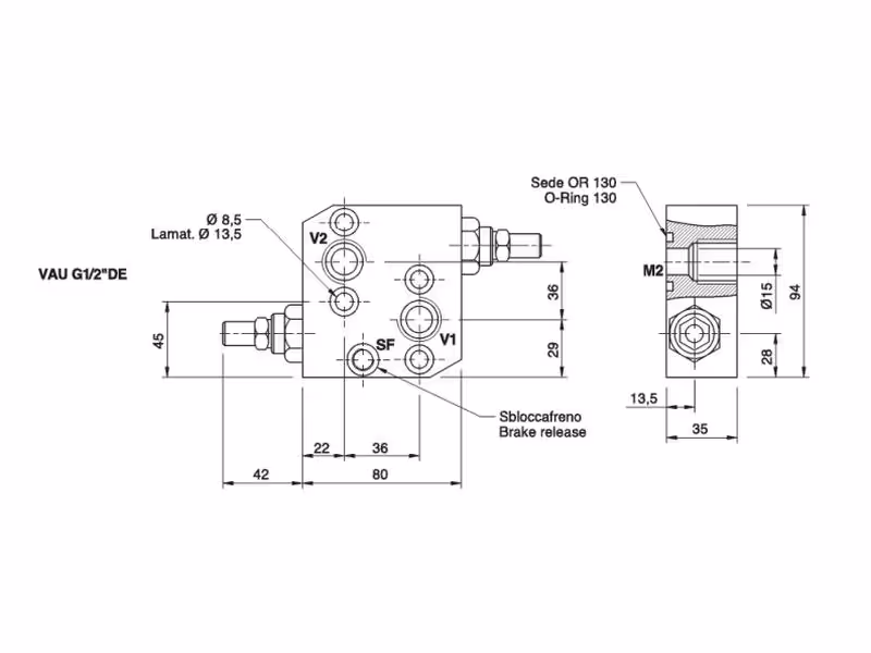 MARCHESINI OMP, OMR Limiteur de pression double flasquable sur moteur 1/2'' BSP (60 L/mn Débit)