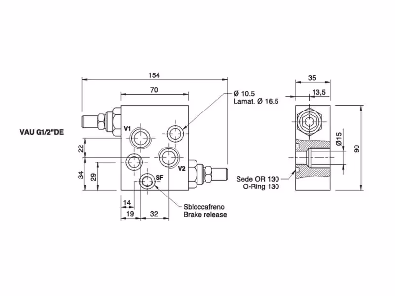 MARCHESINI OMS Limiteur de pression double flasquable sur moteur 1/2'' BSP (50 L/mn Débit)