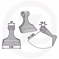 Marteau de broyeur 115 x 37 ø 16.5 rayon 105 mm