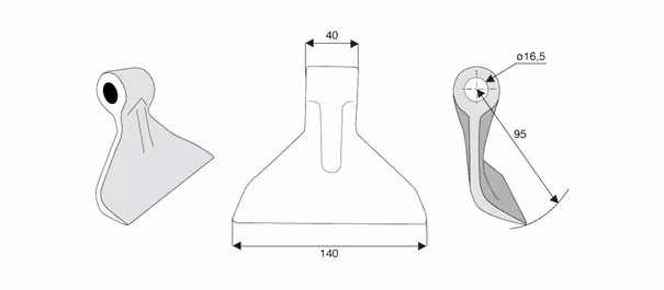 Marteau de broyeur 140x40 mm Ø16.5 mm R95 mm Berti