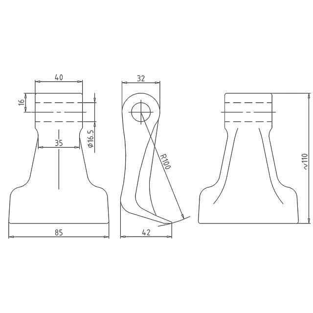 Marteau de broyeur 40-85 r100 d16,5