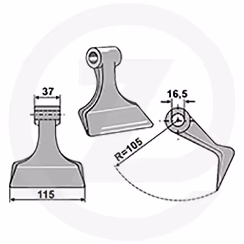 Marteau de broyeur 90 x 40 ø 18.5 rayon 120 mm