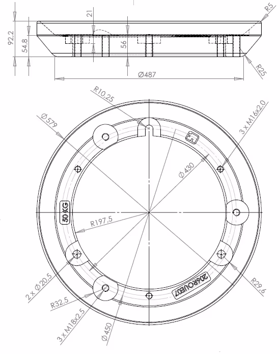 Masse de roue 50 Kg 579x395x92 mm entraxe 430 mm Pateer France