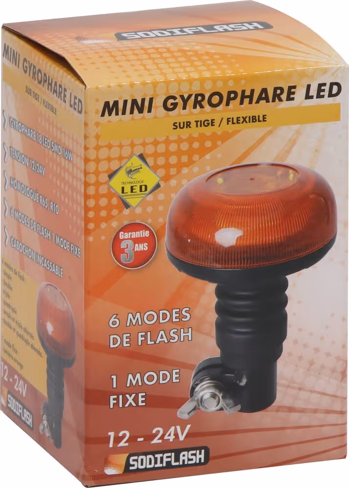 MINI GYROPHARE LED FLASH 12/24V FLEXIBLE - 18 LED