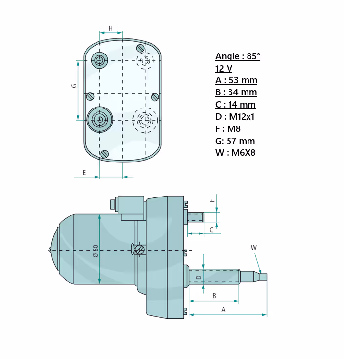 Moteur d'essuie glace 12V angle 85°