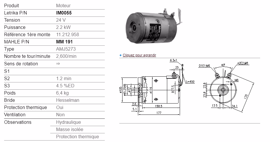 Letrika | Moteur IM0055 24V 2.2KW