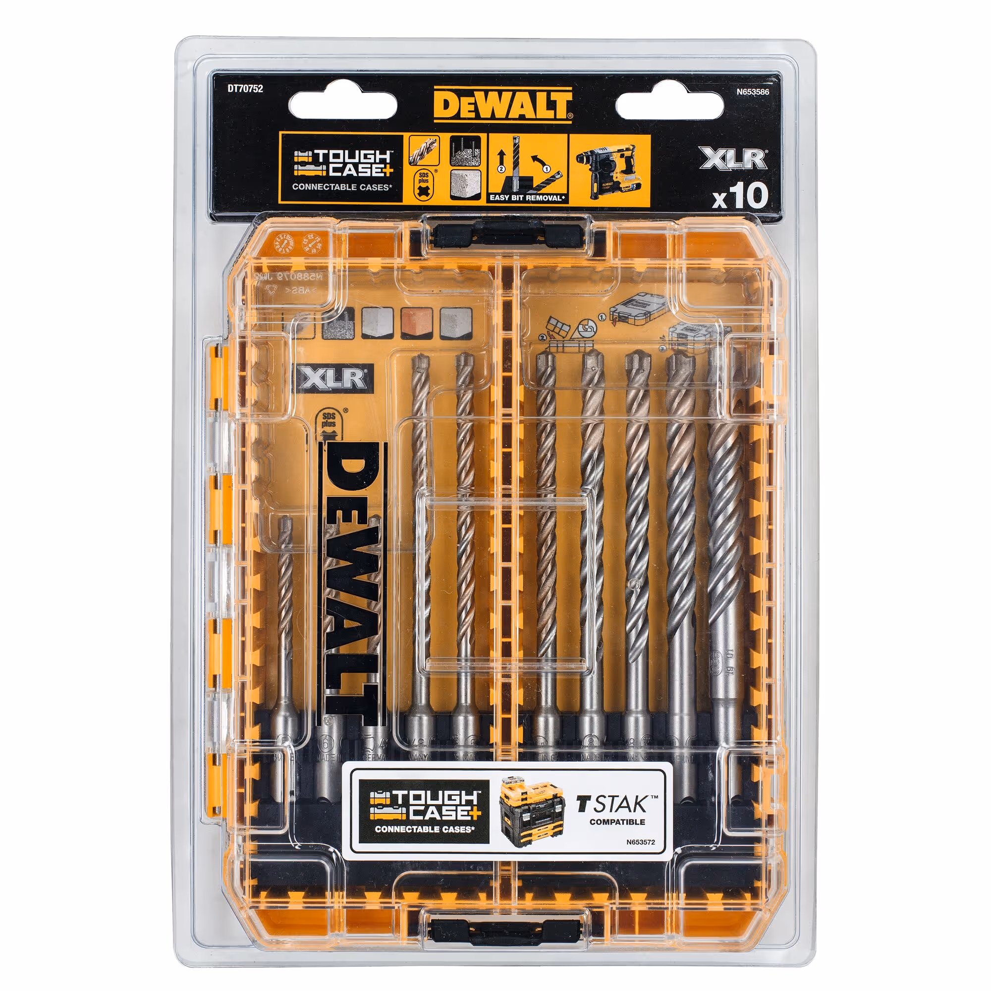 Moyen Coffret TOUGHCASE béton SDS-Plus 10 pièces - dimensions : 5 mm x 110 mm - 6 mm x 110 mm x 2 - 6 mm x 160 mm x 2 - 6,5 mm x 160 mm - 8 mm x 160 mm x 2 - 10 mm x 160 mm - 12 mm x 160 mm
