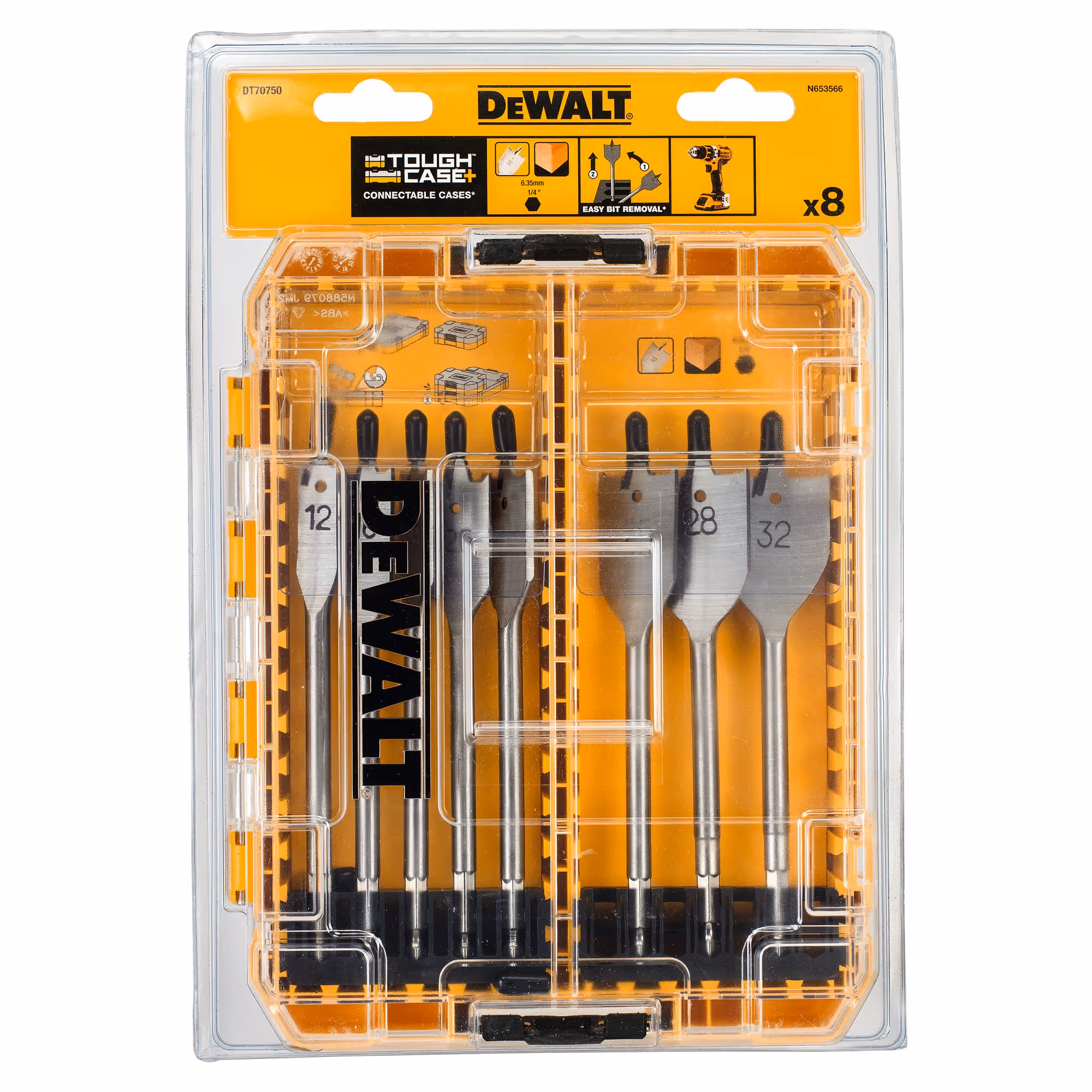 Moyen Coffret TOUGHCASE bois 8 pièces - mèches plates diamètre : 12, 16, 18, 20, 22, 25, 28, 32 mm