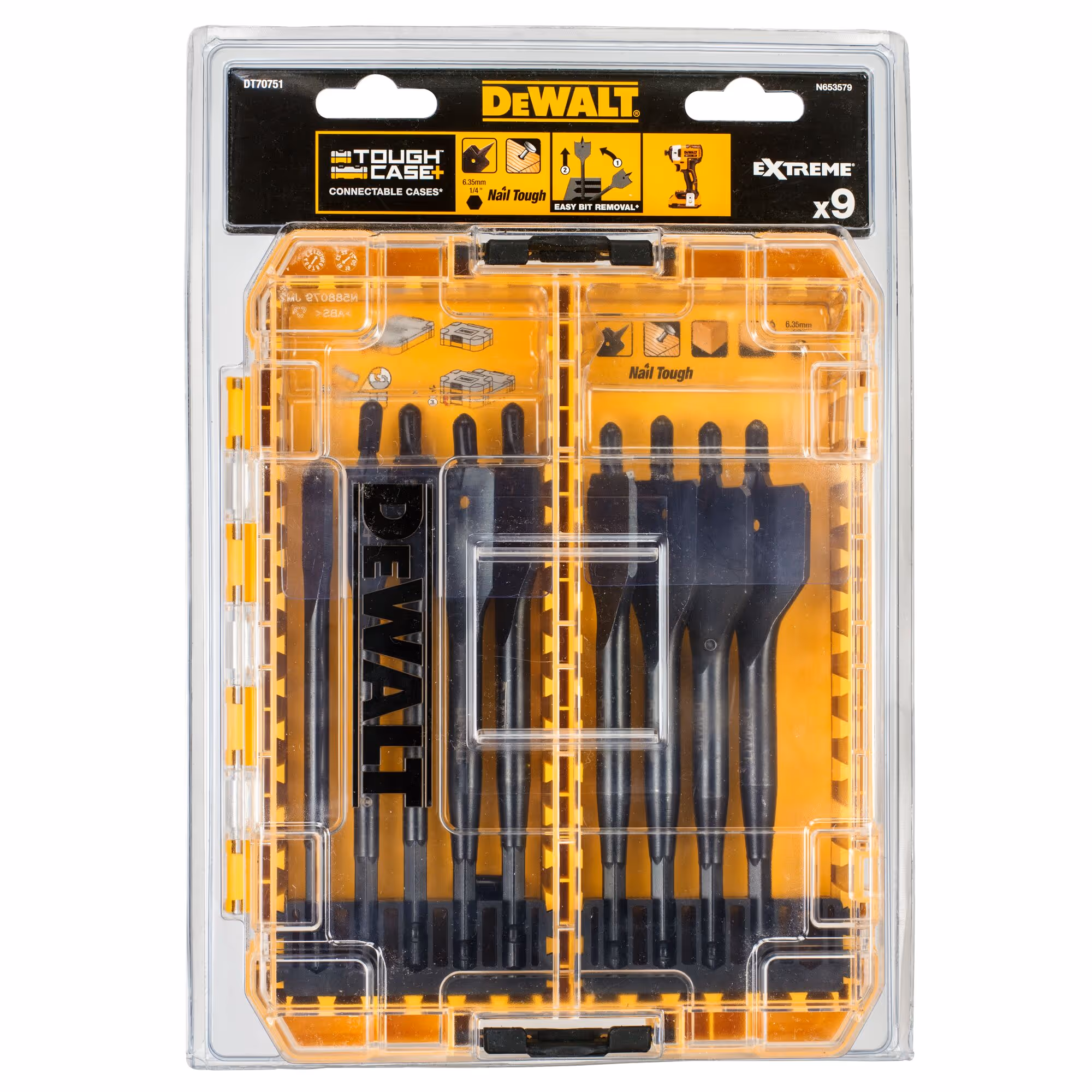 Moyen Coffret TOUGHCASE bois Extreme 9 pièces - mèches plates diamètre : 12, 14, 16, 18, 20, 22, 25, 28, 32 mm
