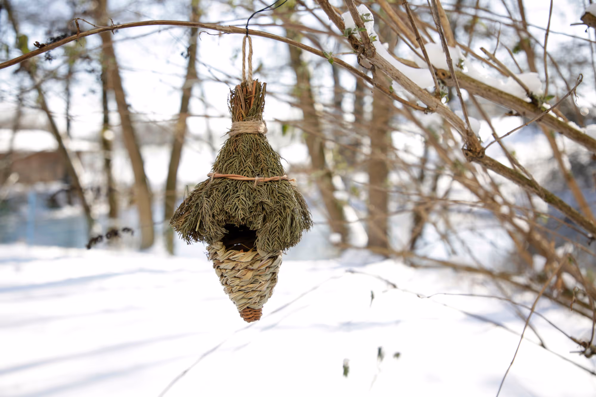 Nichoir en herbe pour oiseaux H.27cm, Ø12cm
