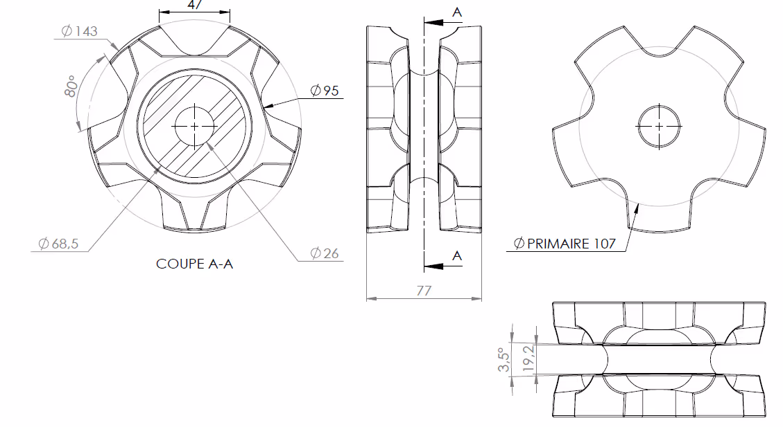 Noix acier 12x36 mm - 5 empreintes Ø40 mm