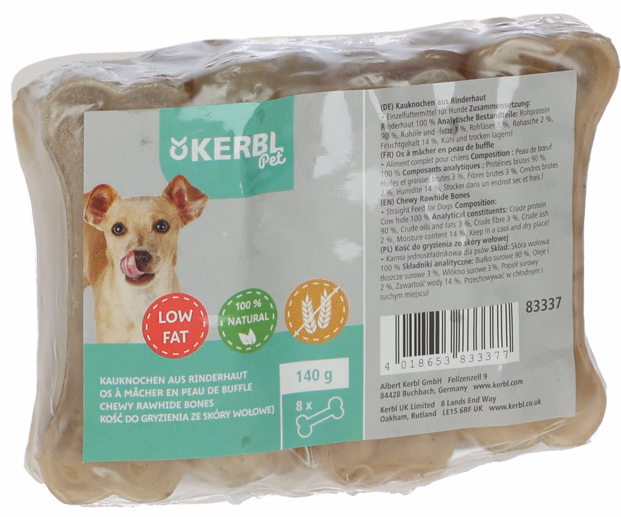 Os à macher en peau de boeuf 8cm, 20g, sachet de 8pcs