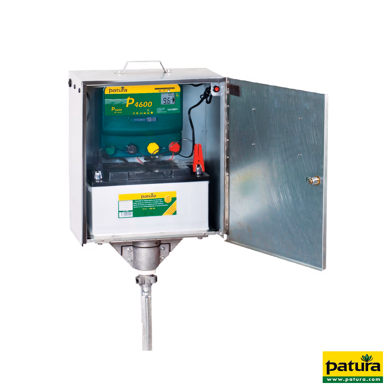 P 4600 avec boîtier antivol, piquet de terre, batterie 100 Ah et module solaire 80 watts