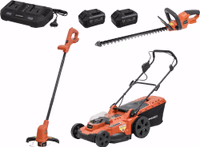 PACK TONDEUSE + TAILLE HAIE + COUPE BORDURE + 2 BAT 4AH + CHARG DOUBLE / DEMI P