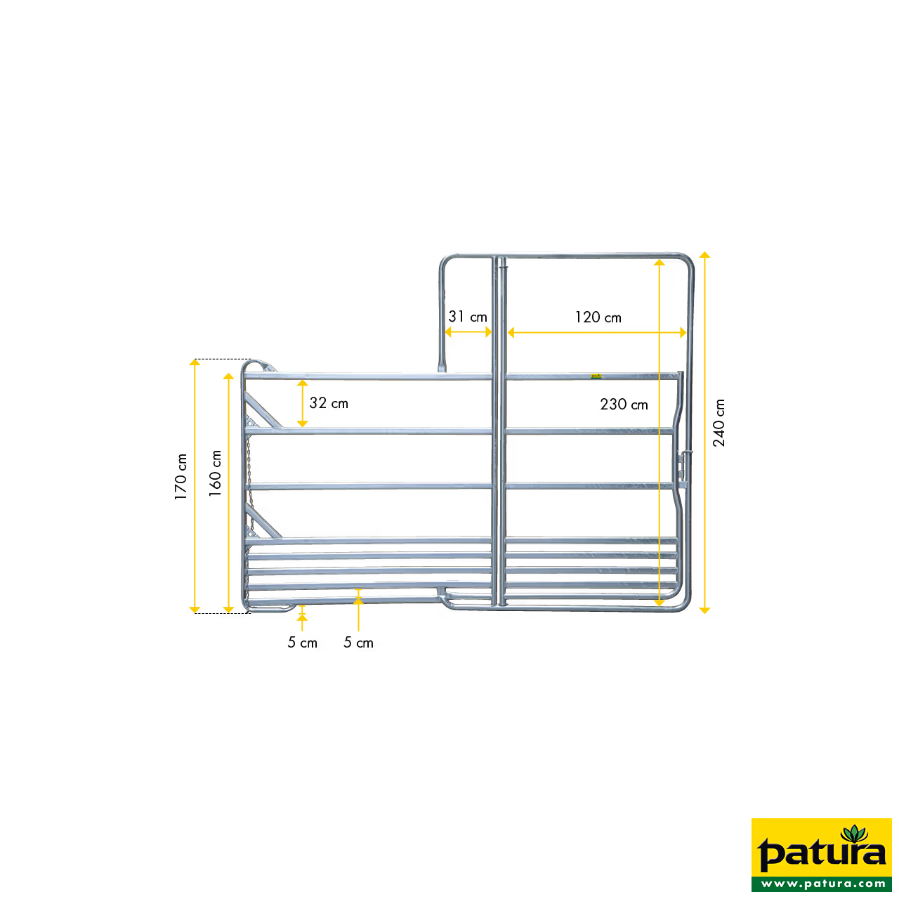 Panel-sécurité pour chevaux avec porte, 3,60 m
