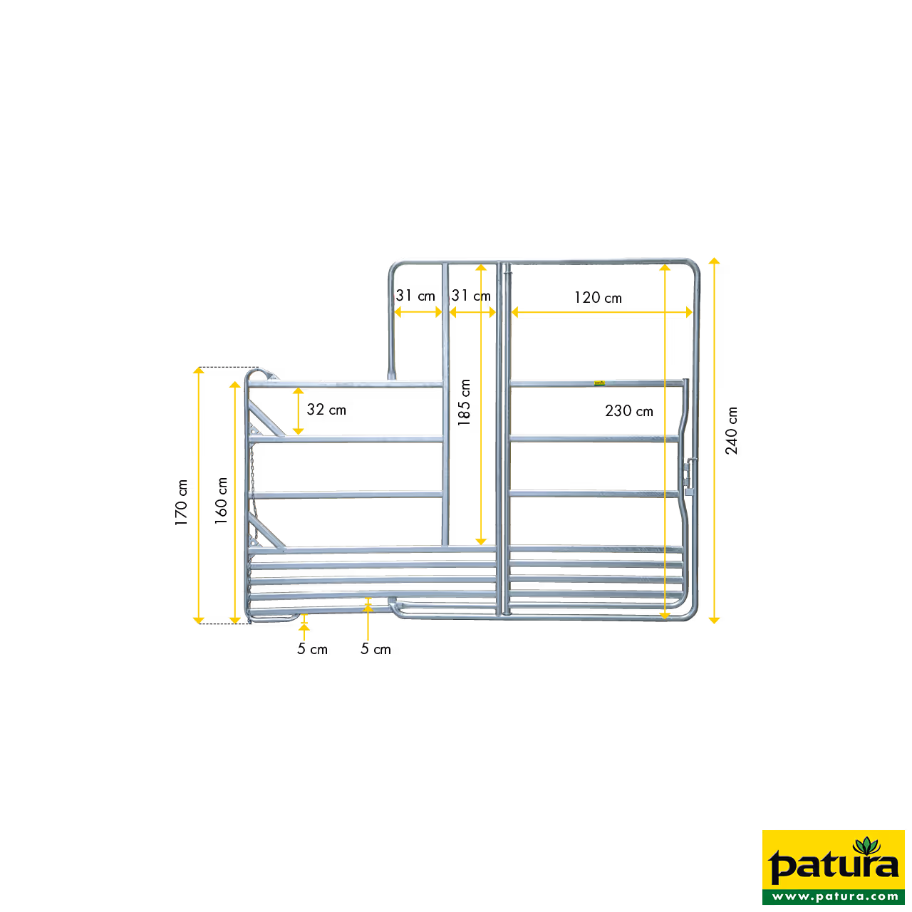 Panel-Sécurité pour chevaux avec porte et passage de tête, 3 m, 1 place