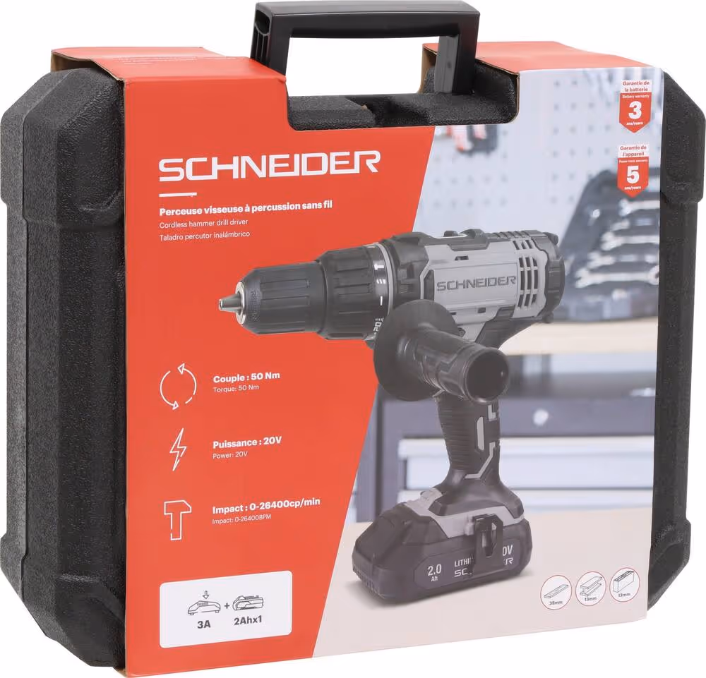 PERCEUSE/VISSEUSE 20V 50NM PERCU + POIGNEE + 1 BAT 2AH + 1 CHARG 3A