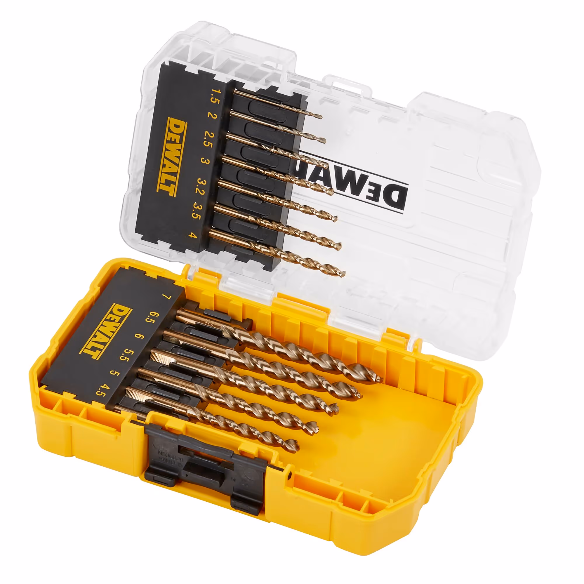Petit coffret TOUGHCASE 13 pièces - forets métal dimensions : 1,5 mm, 2 mm, 2,5 mm, 3 mm, 3,2 mm, 3,5 mm, 4 mm, 4,5 mm, 5 mm, 5,5 mm, 6 mm, 6,5 mm, 7 mm (commander par 5 pour avoir le présentoir)