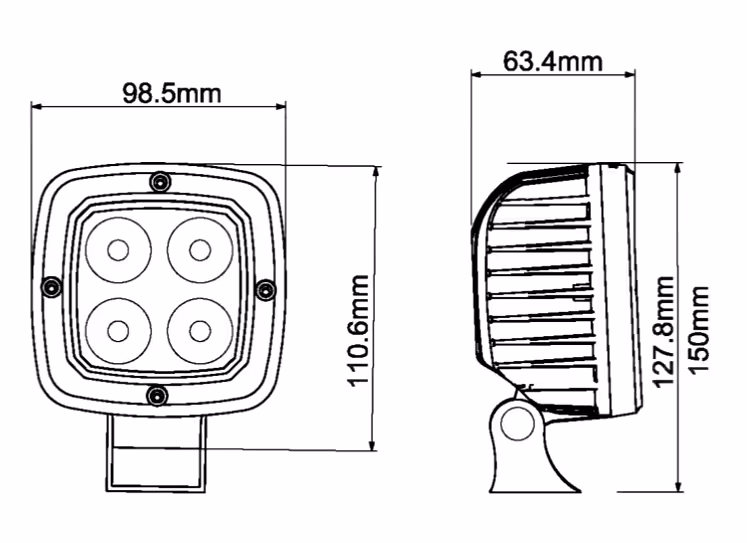 Phare de travail à LED, 4000 Lumens - adaptable sur tracteurs Fendt, Deutz Fahr, Valtra - ref 013733.0