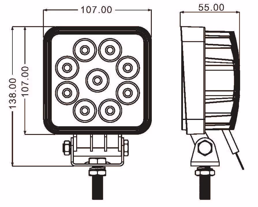 PHARE DE TRAVAIL CARRE 9 LED 27W 1800 LUMENS FAISCEAU LARGE / BLISTER