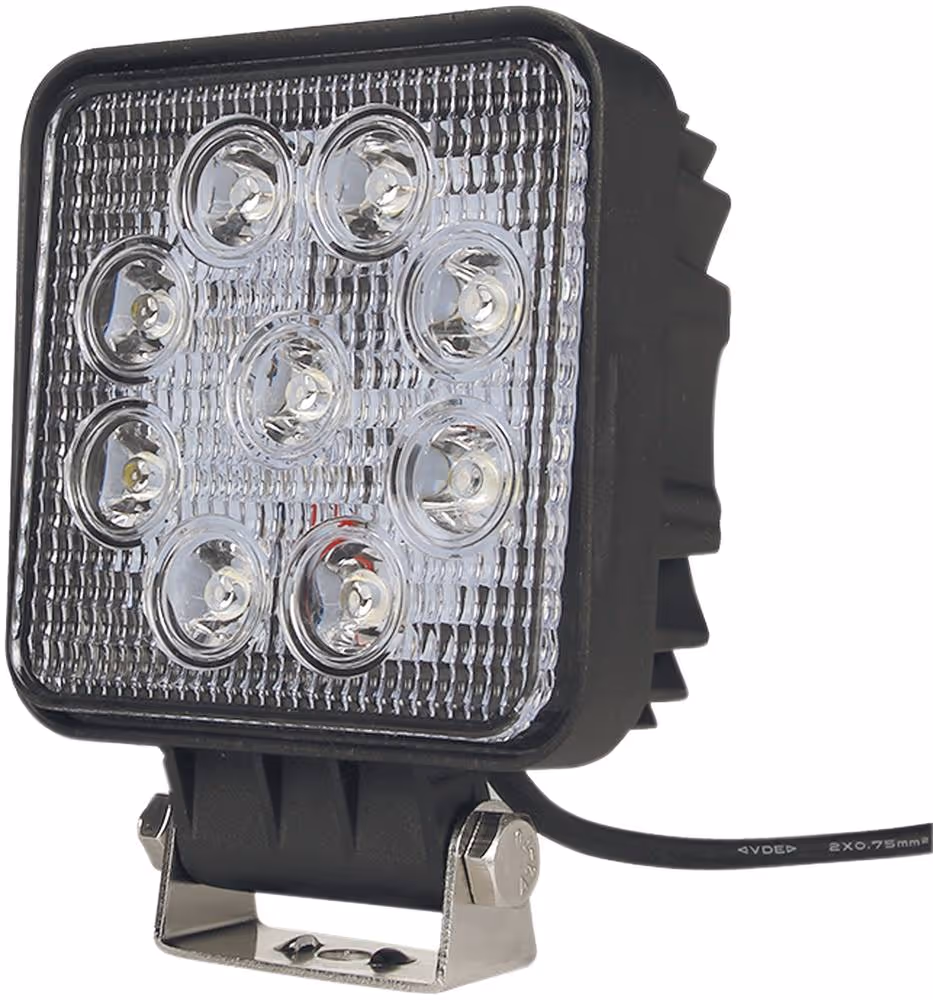 PHARE DE TRAVAIL CARRE 9 LED 27W 1800 LUMENS FAISCEAU LARGE / BLISTER