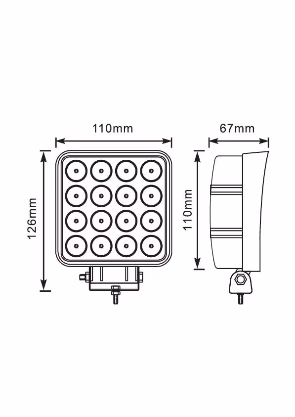 PHARE DE TRAVAIL CARRE LED 10/30V 48W 3000LM IP6K9K- FAISCEAU LARGE
