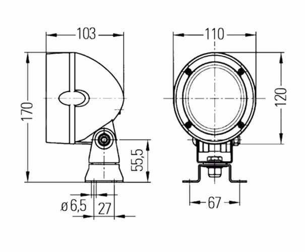 Phare de travail H3 12/24V 104X120X100 mm