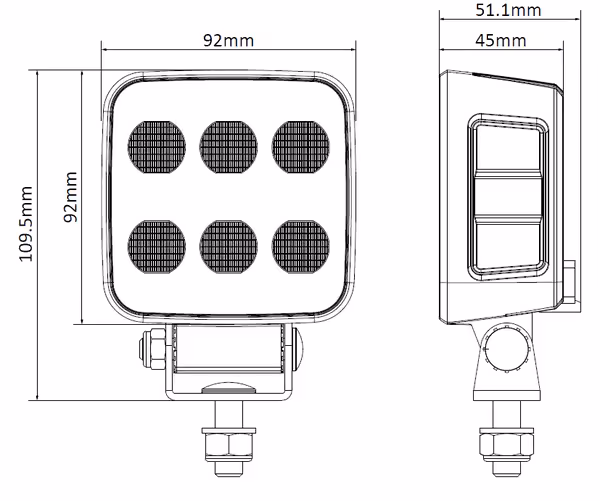 Phare de travail LED carré 6600 lm faisceau large 12 LED prise Deutsch