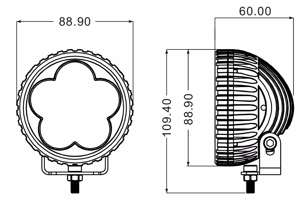 PHARE DE TRAVAIL ROND 6 LED 18W 1200 LUMENS FAISCEAU LARGE