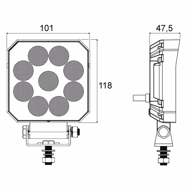 Phare led carre 12/24v 42w 3800 lumens avec protection de surchauffe techni-power