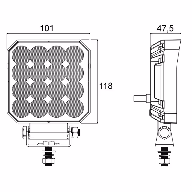 Phare led carre 12/24v 42w 4000 lumens avec protection de surchauffe techni-power