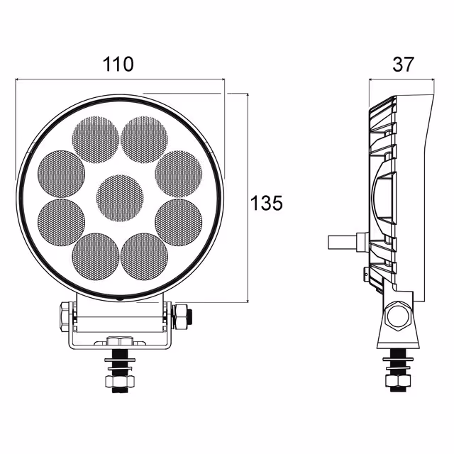 Phare led rond 12/24v 15w 1500 lumens techni-power