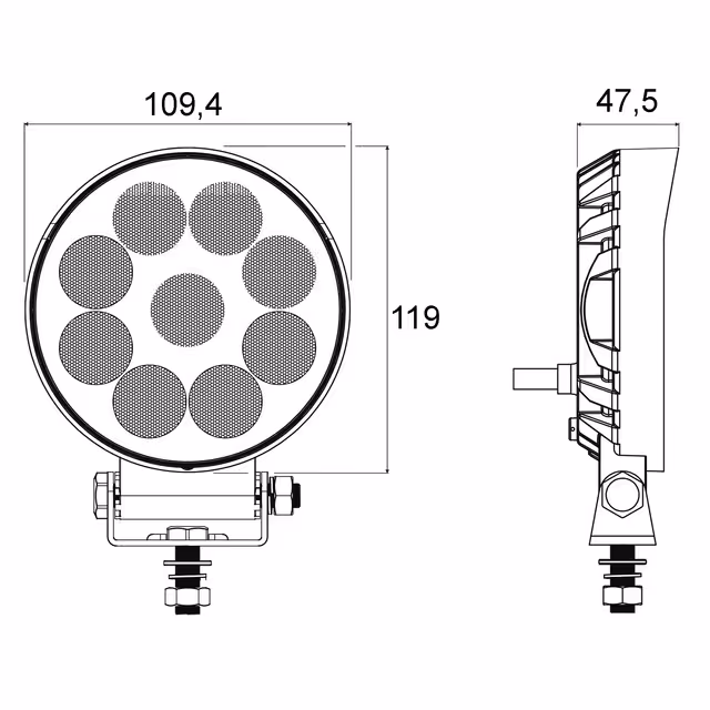 Phare led rond 12/24v 42w 3800 lumens avec protection de surchauffe techni-power