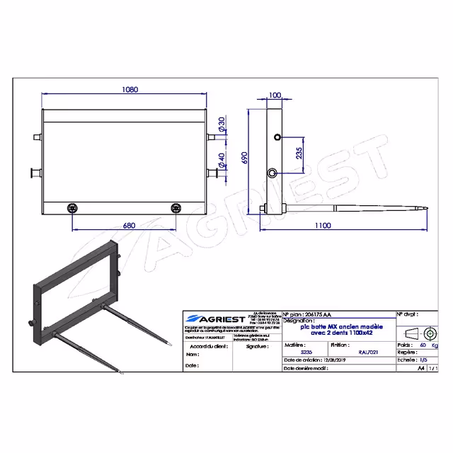 Pic'bal mail ancien mod avec 2 dents 1100x42