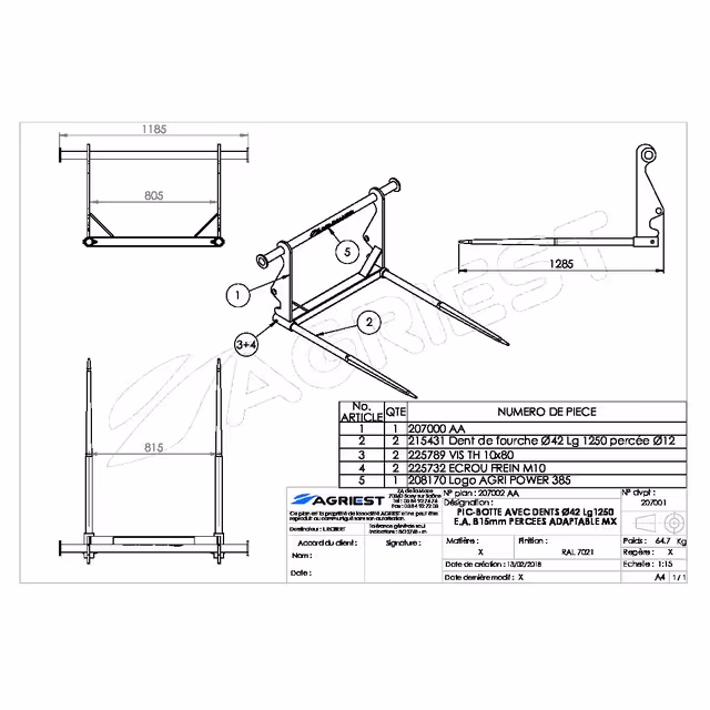 Pic'bal mx avec 2 dents 1200x42 perce gris